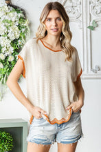 Load image into Gallery viewer, Contrast Wavy Crochet Drop Shoulder Knit Top
