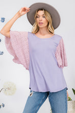 Load image into Gallery viewer, Contrast Eyelet Ruffle Sleeve Blouse
