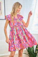 Load image into Gallery viewer, Printed Ruffle Cap Sleeve Tiered Dress
