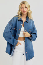 Load image into Gallery viewer, RISEN Snap Down Long Sleeve Denim Shacket
