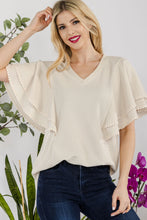 Load image into Gallery viewer, V-Neck Lace Trim Flutter Sleeve Top
