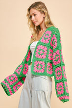 Load image into Gallery viewer, Two Tone Flower Square Crochet Open Front Cardigan
