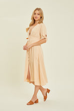 Load image into Gallery viewer, Textured Linen V-Neck Button-Down Midi Dress
