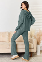 Load image into Gallery viewer, Ribbed Drawstring Hood Top and Straight Pants Set
