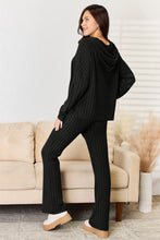 Load image into Gallery viewer, Ribbed Drawstring Hood Top and Straight Pants Set
