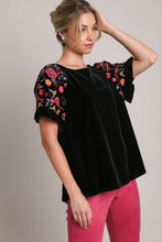 Load image into Gallery viewer, Velvet Embroidery Short Sleeve Blouse
