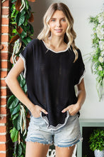 Load image into Gallery viewer, Contrast Wavy Crochet Drop Shoulder Knit Top
