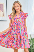 Load image into Gallery viewer, Printed Ruffle Cap Sleeve Tiered Dress
