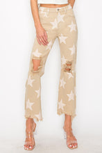 Load image into Gallery viewer, RISEN High Rise Star Printed Frayed Hem Jeans
