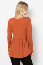 Load image into Gallery viewer, Texture Babydoll Round Neck Long Sleeve Knit Top
