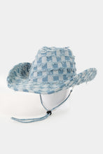 Load image into Gallery viewer, Checkered Fringe Denim Cowboy Hat
