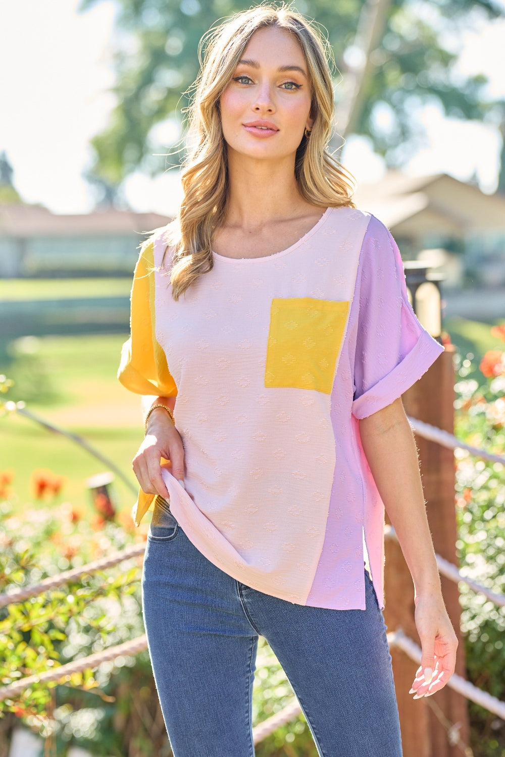 Color Block Short Sleeve Top