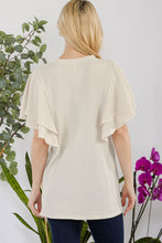 Load image into Gallery viewer, V-Neck Lace Trim Flutter Sleeve Top
