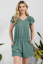 Load image into Gallery viewer, V-Neck Ruffled Ribbed Romper
