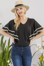 Load image into Gallery viewer, V-Neck Lace Trim Flutter Sleeve Top
