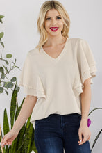 Load image into Gallery viewer, V-Neck Lace Trim Flutter Sleeve Top
