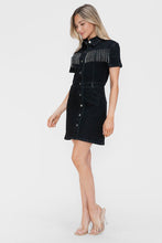 Load image into Gallery viewer, Embellished Button Down Short Sleeve Denim Dress
