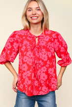 Load image into Gallery viewer, Ribbon Bow Floral Balloon Sleeve Blouse
