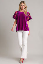 Load image into Gallery viewer, Velvet Embroidery Short Sleeve Blouse
