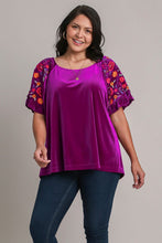 Load image into Gallery viewer, Velvet Embroidery Short Sleeve Blouse
