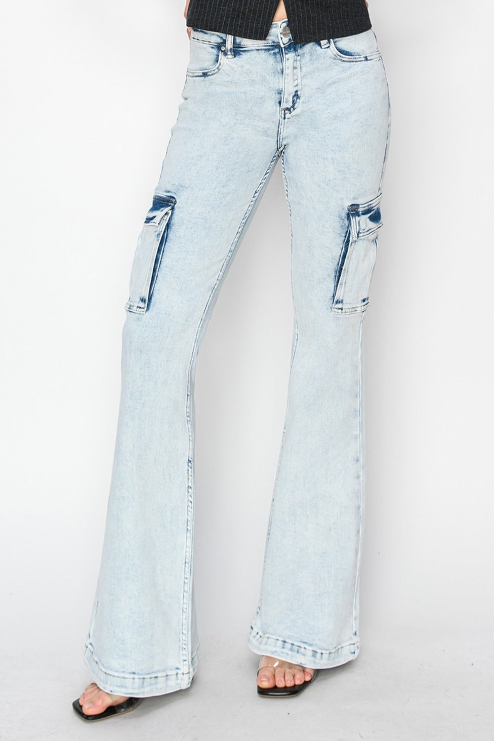 RISEN High Rise Cargo Flare Jeans