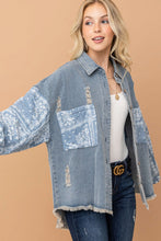 Load image into Gallery viewer, Paisley Print Quilted Sleeves Denim Jacket
