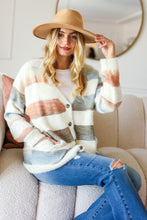 Load image into Gallery viewer, Button Down Stripe Soft Fuzzy Sweater Cardigan
