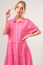 Load image into Gallery viewer, Raw Edge Washed Tiered Shirt Dress
