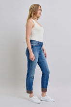 Load image into Gallery viewer, Judy Blue Plaid Print Cuff Straight Leg Jeans with Pockets
