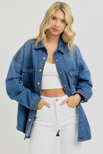 Load image into Gallery viewer, RISEN Snap Down Long Sleeve Denim Shacket
