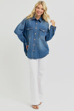 Load image into Gallery viewer, RISEN Snap Down Long Sleeve Denim Shacket

