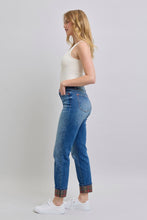 Load image into Gallery viewer, Judy Blue Plaid Print Cuff Straight Leg Jeans with Pockets
