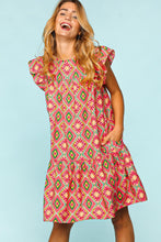 Load image into Gallery viewer, Ruffled Printed Dress with Side Pockets
