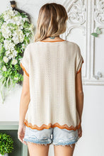 Load image into Gallery viewer, Contrast Wavy Crochet Drop Shoulder Knit Top
