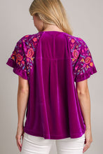 Load image into Gallery viewer, Velvet Embroidery Short Sleeve Blouse
