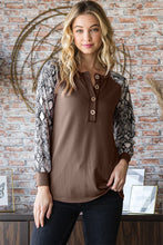 Load image into Gallery viewer, Snakeskin Print Raglan Sleeve Half Button Top
