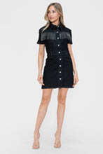 Load image into Gallery viewer, Embellished Button Down Short Sleeve Denim Dress

