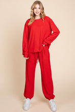 Load image into Gallery viewer, Crinkle Check Round Neck Top and Pants Lounge Set
