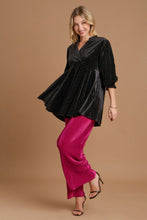 Load image into Gallery viewer, Beaded Frill Flounce Sleeve Velvet Babydoll Blouse
