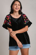 Load image into Gallery viewer, Velvet Embroidery Short Sleeve Blouse
