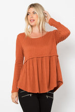 Load image into Gallery viewer, Texture Babydoll Round Neck Long Sleeve Knit Top
