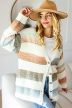 Load image into Gallery viewer, Button Down Stripe Soft Fuzzy Sweater Cardigan
