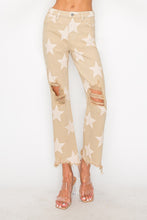 Load image into Gallery viewer, RISEN High Rise Star Printed Frayed Hem Jeans
