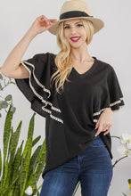 Load image into Gallery viewer, V-Neck Lace Trim Flutter Sleeve Top
