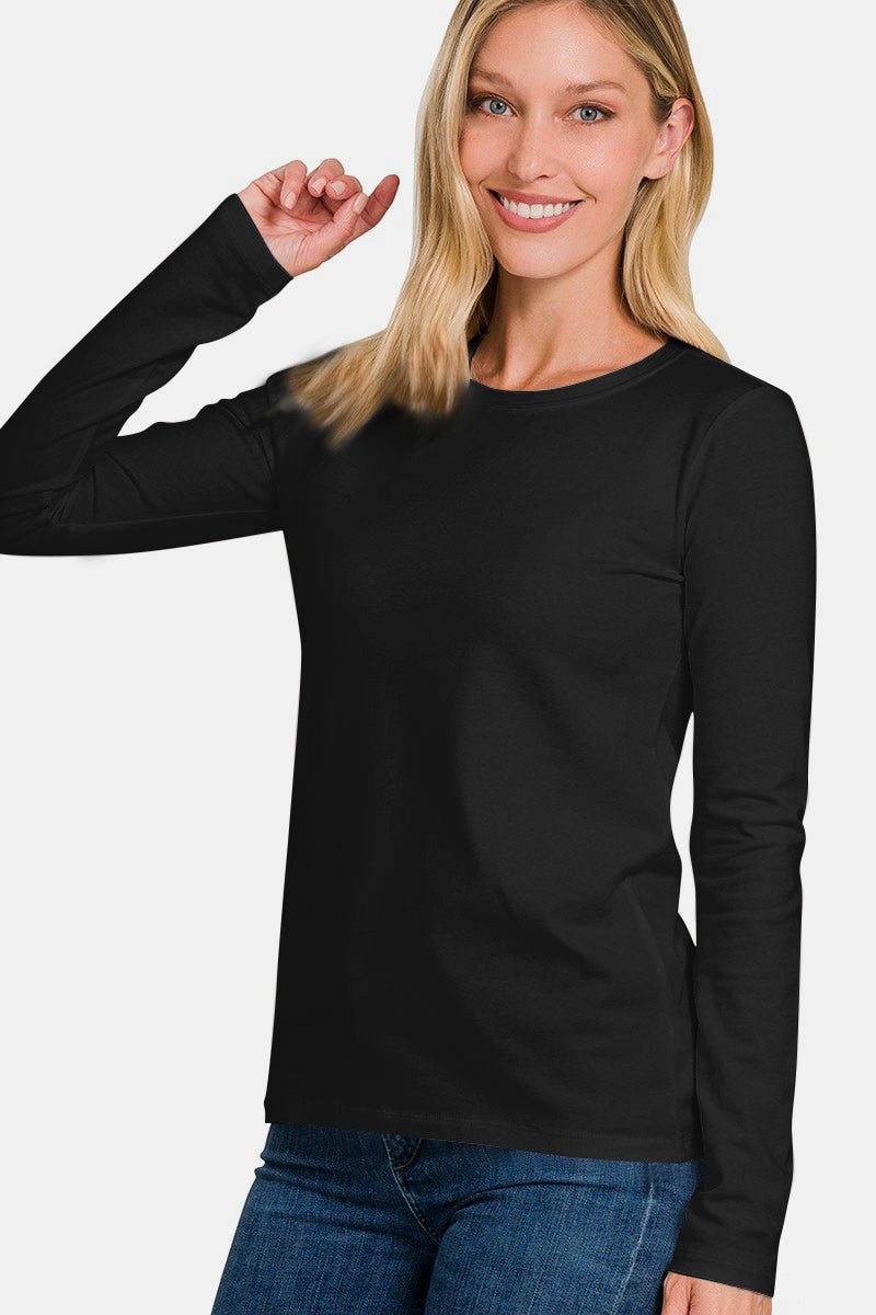 Solid Color Round Neck Long Sleeve T-Shirt