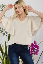 Load image into Gallery viewer, V-Neck Lace Trim Flutter Sleeve Top
