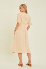 Load image into Gallery viewer, Textured Linen V-Neck Button-Down Midi Dress
