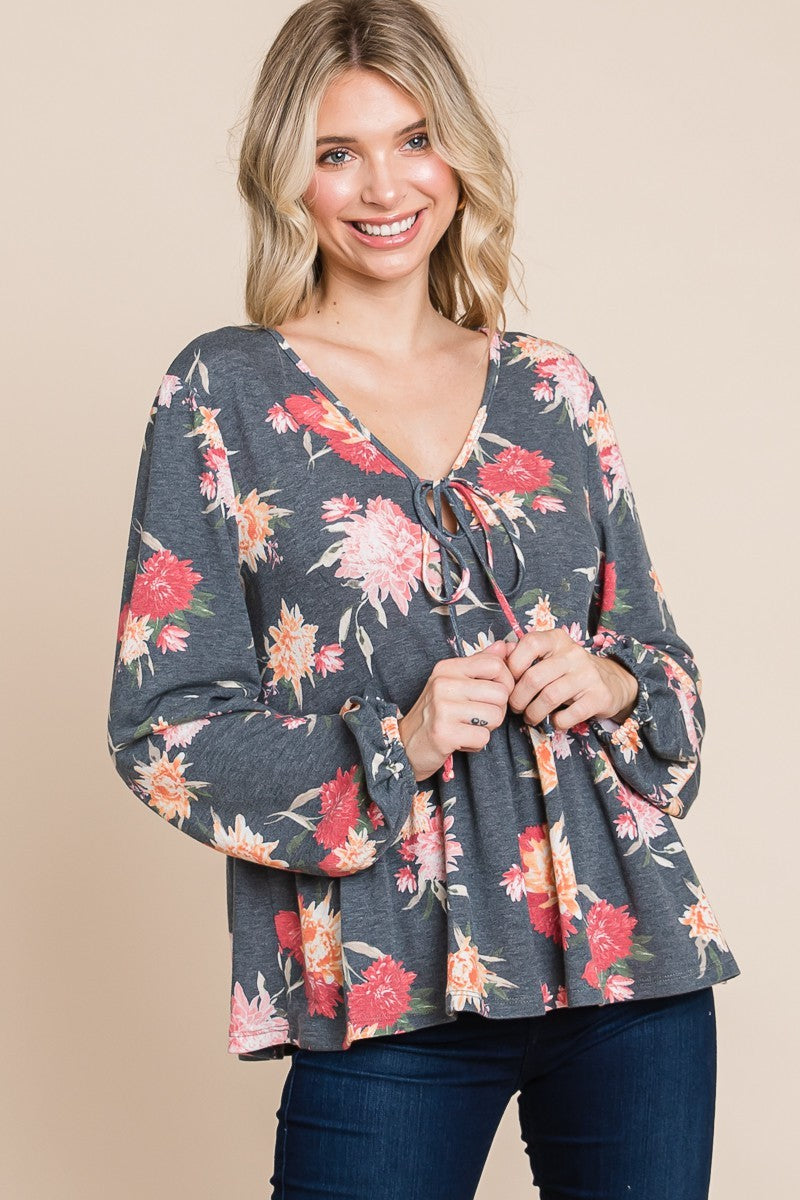 Babydoll Floral Long Sleeve Blouse