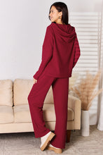 Load image into Gallery viewer, Ribbed Drawstring Hood Top and Straight Pants Set
