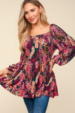 Load image into Gallery viewer, Peplum Floral Square Neck Blouse
